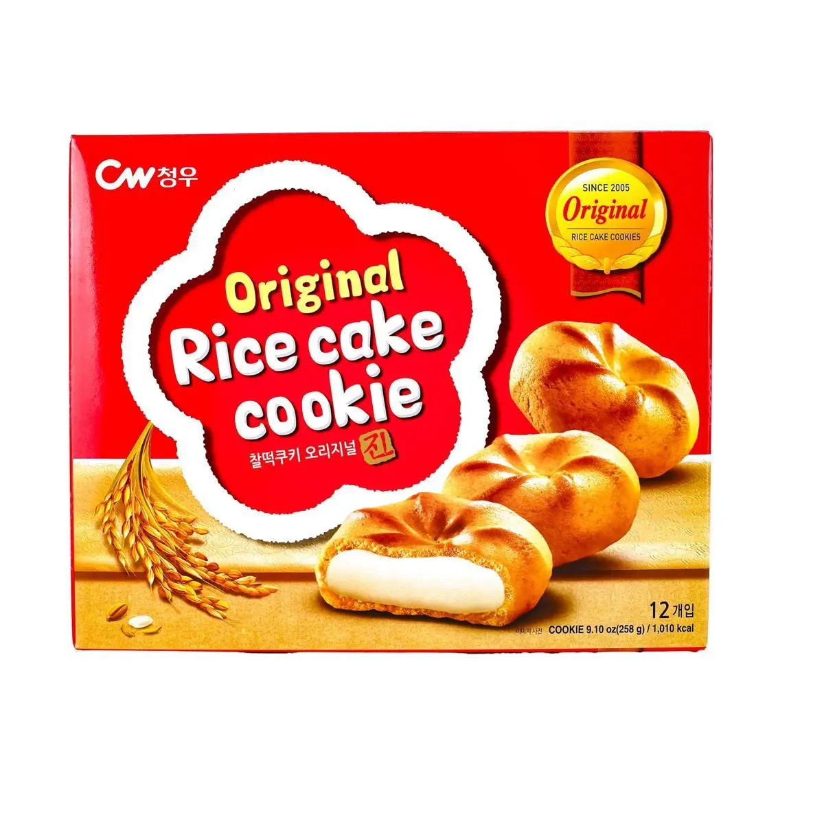 CW Korean Q-Mochi Whole Wheat Mochi Pie Original Flavor 12 Packs 258g - Soft Chewy Rice Cake Snack
