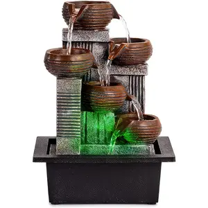 Father'Sden Collection Indoor Fountains and Waterfalls from 5-Tiered Pots-12”H Tabletop Water Fountain-Desk Fountain-Office Decor with Audible Calming Waterfall Sounds-Zen Fountain with Color Lights Father'sDen Collection