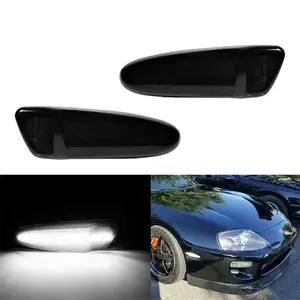 2PCS Smoked Lens White LED Front Bumper Side Marker Lights For Toyota SUPRA MK.4 1997 1998 Replace OEM 81731-14180 / 81741-14170