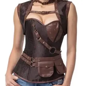 Brown Gothic steel bone four piece set with matching underwear sexy comfort