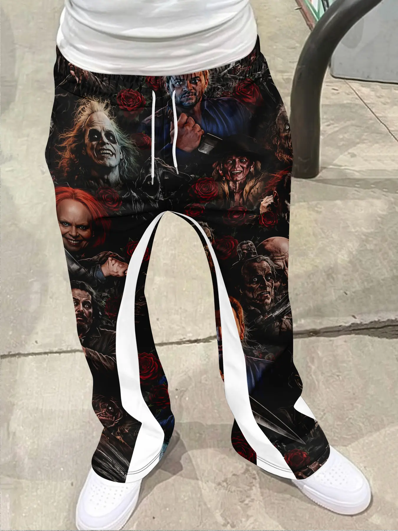 Men's Loose Fit 3D Print Bell Bottom Pants, Casual Sporty Streetwear, Vintage Style Micro Flare Long Pants for All Seasons