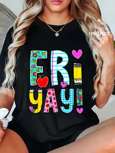 100% Cotton Unisex Happy Fri-Yay Friday Lovers Fun Teacher Life FriYay Weekend T-Shirt Casual Top