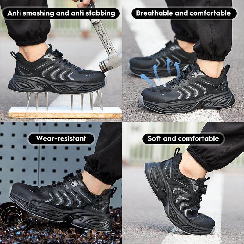 Classic steel-toe safety shoes for men — impact-resistant, puncture-resistant work footwear with non-slip soles; lightweight and durable; industrial protective boots with dial laces.