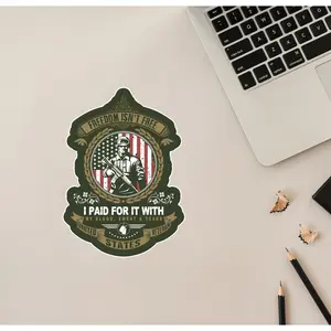 US Veteran Emblem with Soldier Bumper Sticker, Military Vinyl Soldier Decal