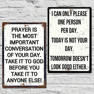 2D Flat, 2pcs Funny Metal Signs, "I Can Only Please One Person a Day" & "Today Isn't Your Day" Quotes Vintage Plaque for Farmhouse Home Office Church Decor, 8x12 inch