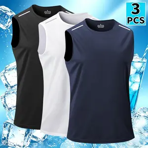 3-Pack Men's Outdoor Sports Quick-Dry Breathable Fitness Reflective Stripe Sleeveless Round Neck Vest