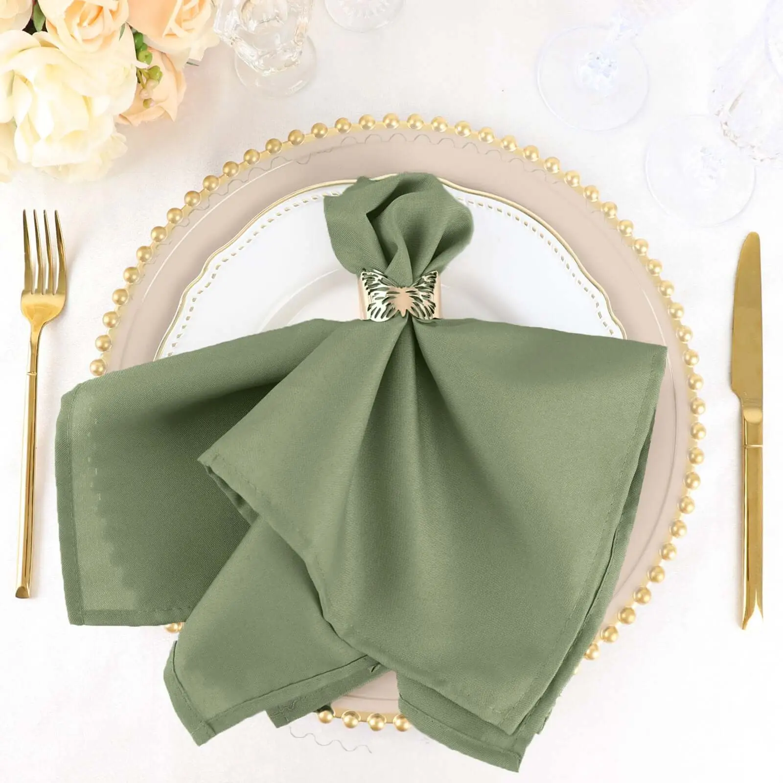 Dusty Sage Green 5-Pack Premium Polyester Fabric Napkins, 17"x17" Multipack Napkins - Wrinkle Resistant, Easy-Care for Restaurant, Birthday Use, Tableware, Packet Napkins