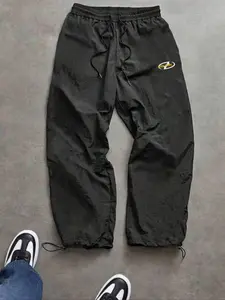 Men's Fashion Letter Print Casual Sports Pants, Nylon Fabric, Lightweight Breathable, Drawstring Waist, Adjustable Elastic Hem, Daily Wear, Outdoor Sports Pants