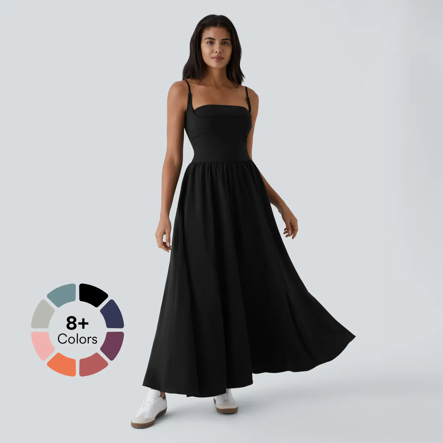 Halara Breezeful Backless Side Pocket Plicated Flowy Flare Maxi Casual Slip Dress