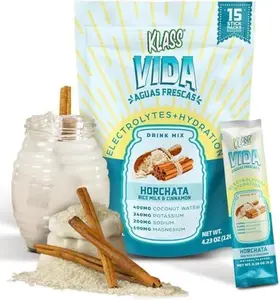 Klass Vida Horchata Agua Fresca Electrolyte Drink Mix Sugar-Free Hydration Powder with Coconut Water & Minerals 15 Single-Serve Stick Packs in Resealable Pouch Low Calorie
