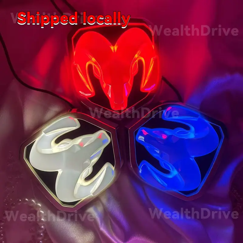 Applicable to Dodge aRam Kuwei Kubo Led Luminous with Light Modified Ram Head Standard Bumper Stickers Rear Car Badge Car Mark Car logo