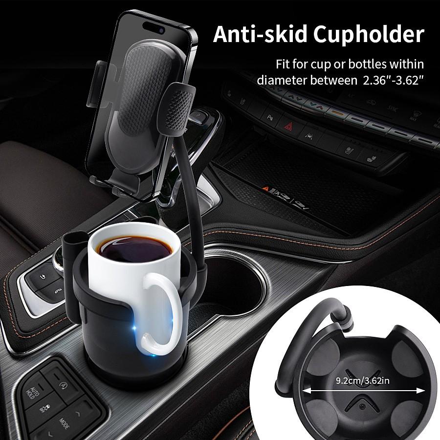 Cup Holder Phone Holder, 2026 Upgraded 3 in 1 Car Cup Holder Expander with Adjustable Base Long Gooseneck 360° Rotation, Cup Phone Holder for Car Fits All Smartphones and Most Bottles