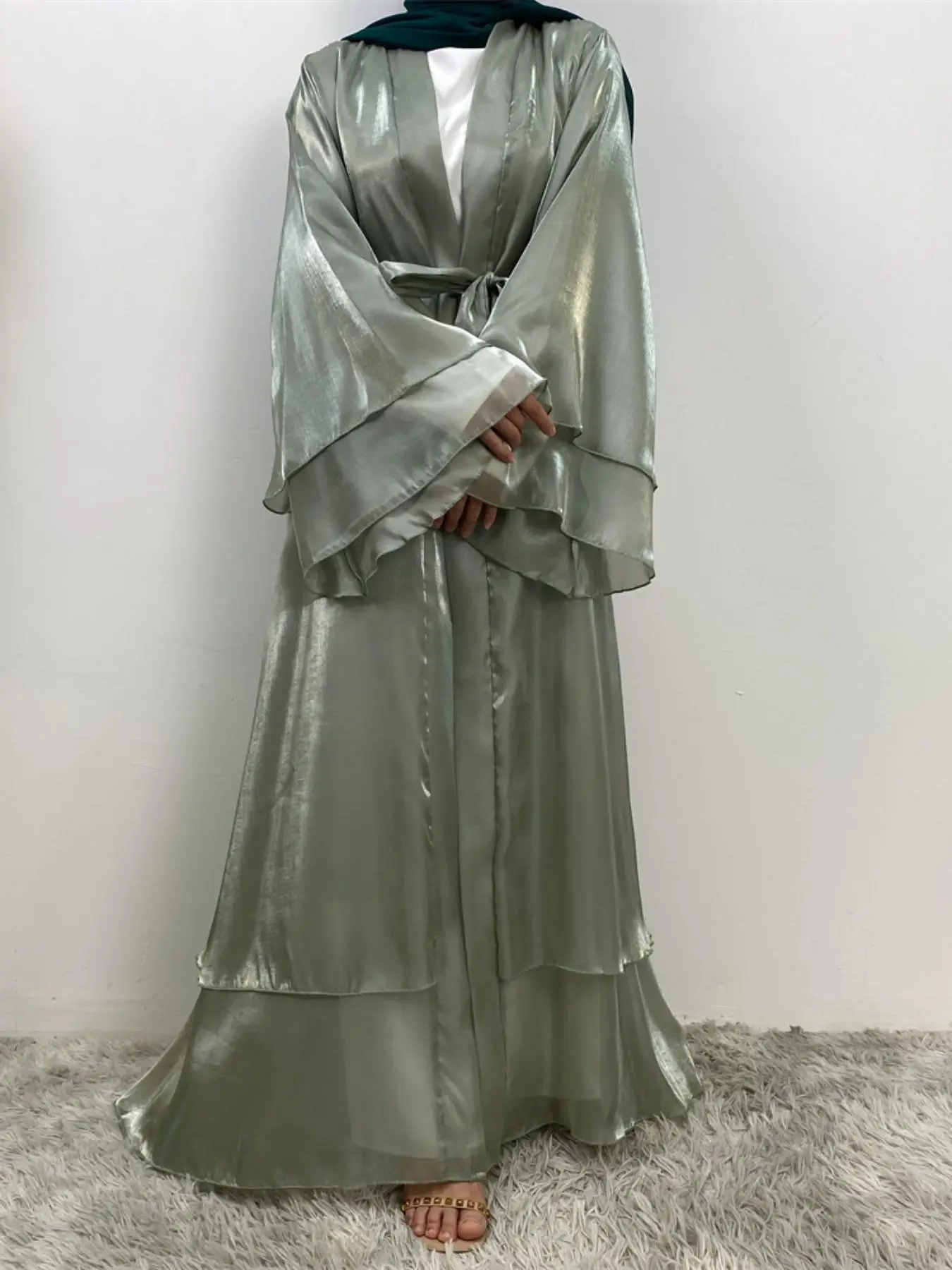 Women's Solid Color Belted Abaya without Hijab, Modest Casual Long Sleeve Outerwear for Daily Wear, Ladies Islamic Clothing for Spring & Fall, Eid Aba