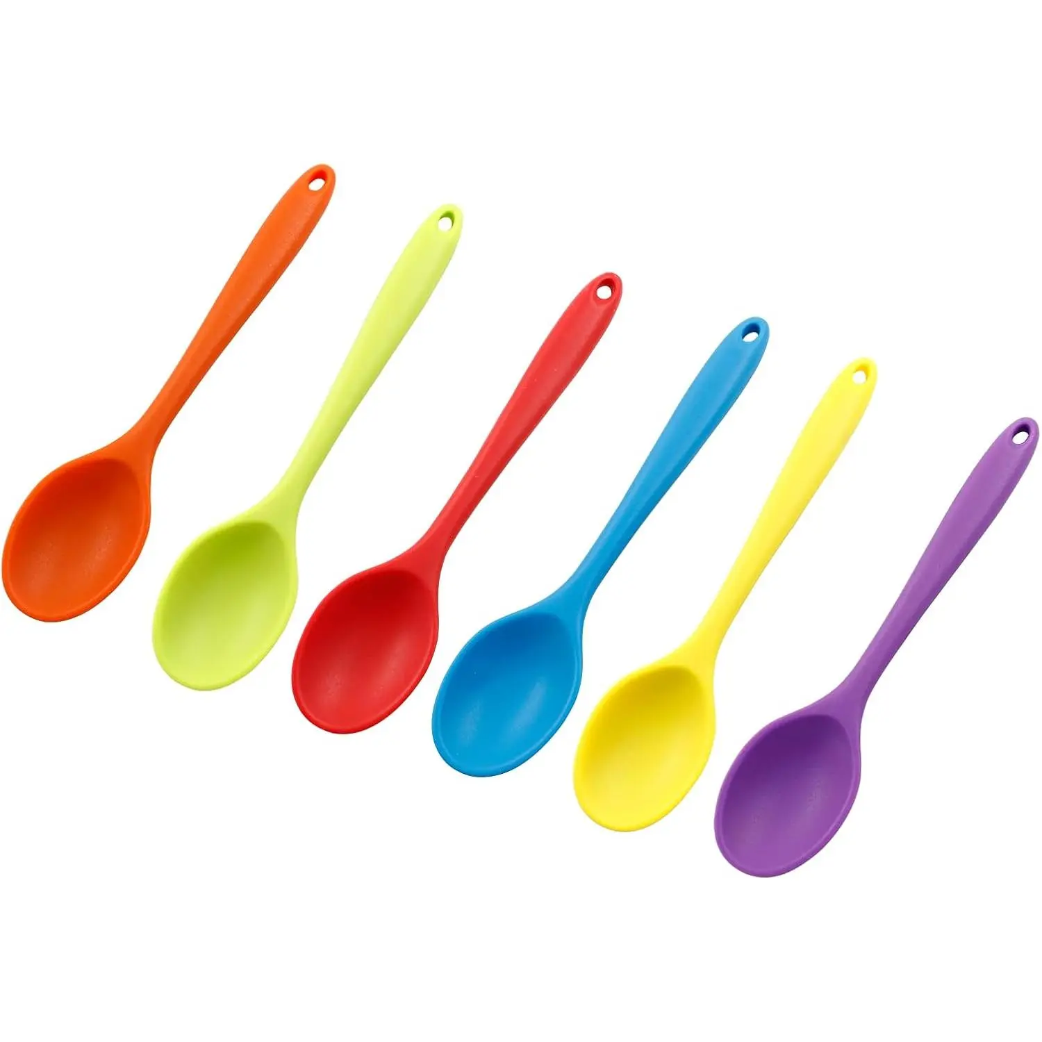 6 Pcs Small Silicone Spoons for Cooking  Heat Resistant Kitchen Utensils Spoon Mixing Baking Solid Red Green Yellow Purple Orange Blue
