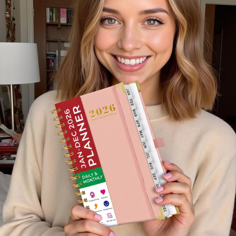 2026 Daily & Monthly Planner/Calendar, January 2026 - December 2026 Hardcover Planner Book With Monthly Tabs, Inner Pocket, Flexible Cover, A5 Compact Size (8.4"x5.7"), Perfect For Women & Men