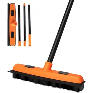 Rubber Broom and Carpet Rake for  Removal, 49 Inch Three Section Stainless Steel Pole, Hair , Pet Broom and Rubber Putty, Suitable for Blankets, Hardwood Floors, Ceramic Tiles