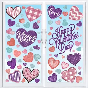 6 Sheets Valentine's Day window stickers, purple and pink heart-shaped window stickers, double-sided Valentine's Day window stickers, Removable Window Decal, wedding anniversary party holiday home store window glass decoration
