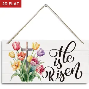 He Is Risen Sign, Christian Decor, Stylish Religious Decor, Decorative Hanging Wall Plaque Wood Sign, Christian Wall Decor, Easter Decor, Farmhouse Decor for Front Door, Inspirational Wall Sign, Religious Artwork 11.8x5.9 In