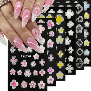Flowers Nail Stickers 5D Embossed Nail Art 6 Sheets Colorful Nail Decals 3D Self-Adhesive Plumeria Nail Supplies for Women Girls Manicure Nail Decoration Spring Summer Nail Design Sticker gelx  nails Strawberry Flavored Nail Art Paste
