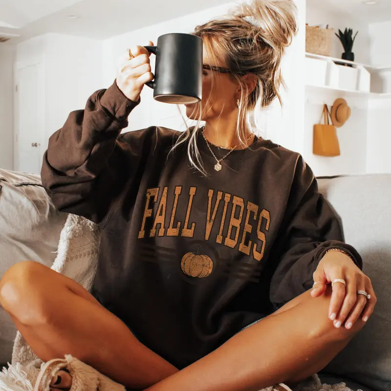 Fall Vibes Sweatshirt, Retro Varsity Pumpkin Crewneck, Distressed Fall for Women, Collegiate Fall Sweater, Fall Gifts for Her