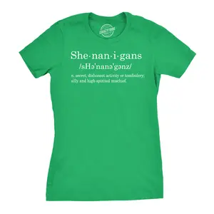 Womens Shenanigans Definition T Shirt Funny Saint Patricks Day St Patty Shamrock Funny Womens T Shirts Cute Vintage Fashion Casual Ladies T-Shirt Gift Saint Patrick's Day Tops for Women Women's Novelty Tees Green