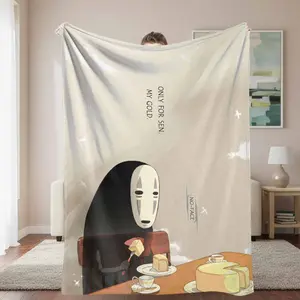 No Face Flannel Blanket - Minimalist Anime Manga, Cartoon, Character Art, Graphic Character Print, Soft Cozy Warm Lightweight, for Bedroom, Living Room, Gift for Friends, Anime Manga Blankets, Cartoon Blankets