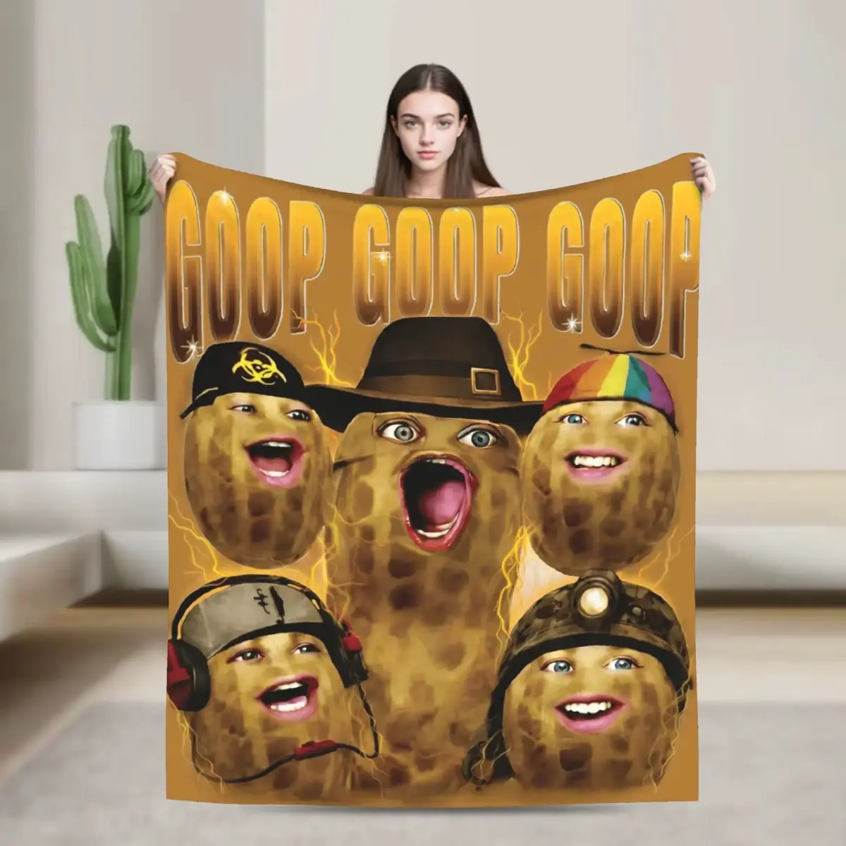 Goop Goop Goop Funny Peanut Meme Print Flannel Blanket Cooling Blanket Homegoods Soft Cozy for Bedroom Living Room Sofa Couch for Meme Lovers Teens Adults Perfect Gift