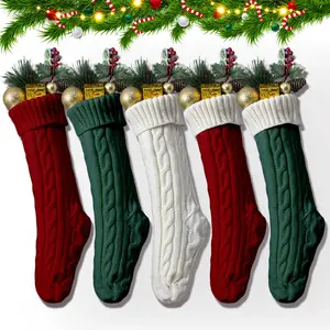 Christmas Stockings, Large Woven Socks Personalized Christmas Hanging Socks Decoration with Name Tag for Festive Christmas Party Home Decoration (Red, White, Green，Gray.)