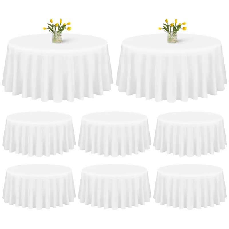 SHOWGEOUS 8-Pack Round Overlay Table Covers (60"-120", 90in/120in), 100% 180 GSM High-Grade Opaque Polyester, Hemmed Edges, Wrinkle-Resistant, Washable, Do Not Iron Party Decoration Supplies for Outdoor Bonfire Events