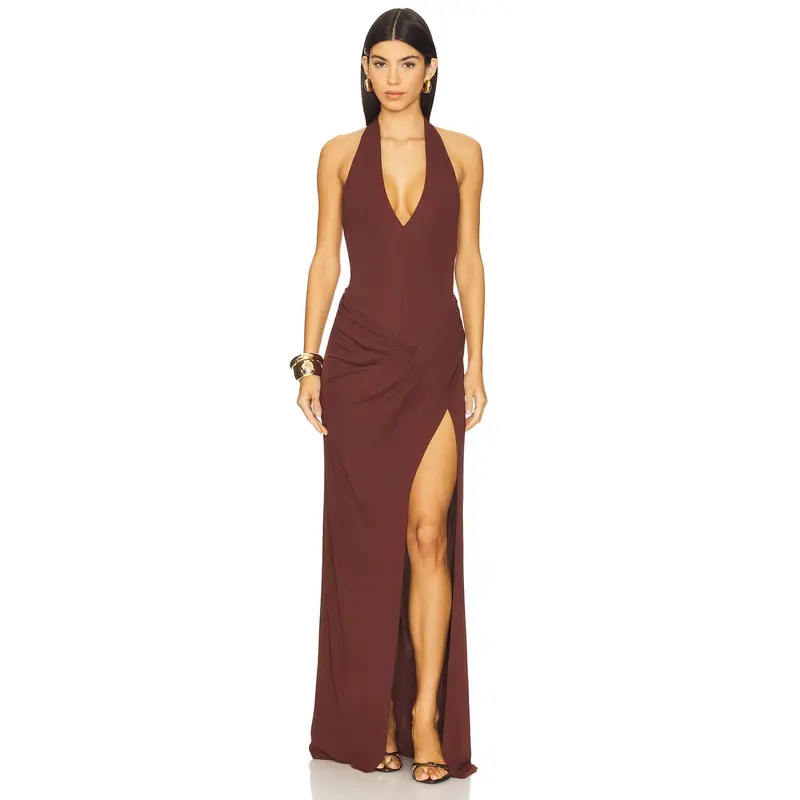 revolve chocolate brown dress Brown Basic Polka Midi Dress main image 1