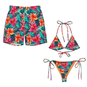 [Hot Summer 2026] - Couple Beach Set 2026 – Vibrant Tropical Bikini & Matching Swim Shorts