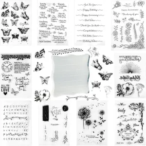 10 Silicone Stamp Set, Clear Stamps, Floral Fern Butterfly Botanical Shapes for Scrapbook Album DIY Craft Journaling