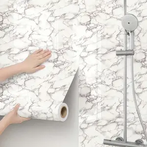 1 Roll Thick Self-adhesive Marble Pattern Decorative Wallpaper, Cabinet Door Sticker Glossy Peel-and-paste Wallpaper for Kitchen Backsplash, Bedroom, Living Room Furniture Renovation and Countertops