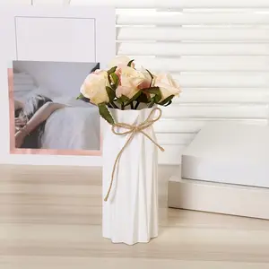 1Pc White Origami Vase, Table Centerpiece for Dining & Living Room, Party Desk Decor with Hemp Rope, Decorative Only (Not for Water)