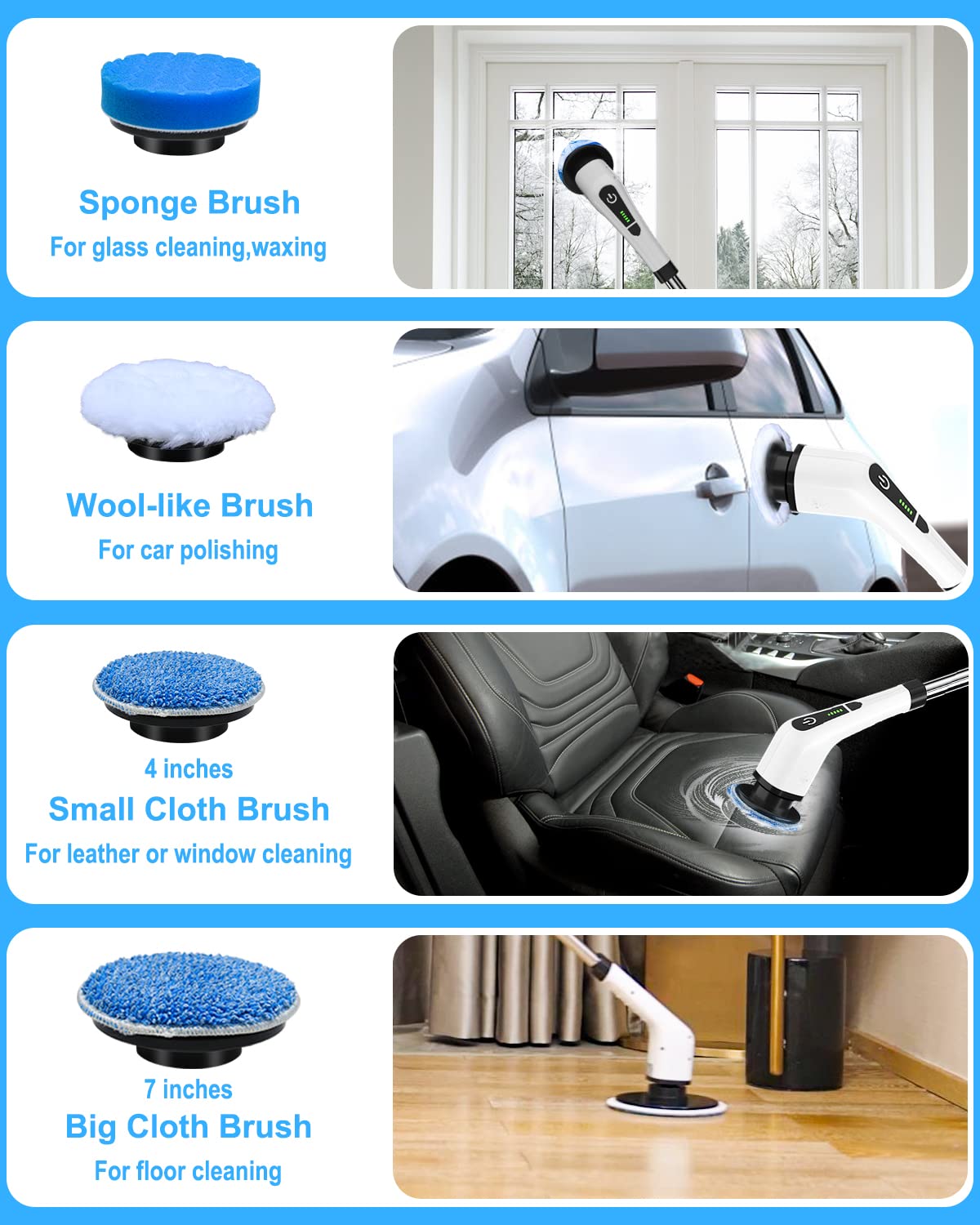 Cordless Spin Scrubber - USB Rechargeable Power Scrubber, Adjustable Speed, 8 Replaceable Brush Heads, Back Pain Relief for Bathroom, Kitchen Home Improvement Cleaning