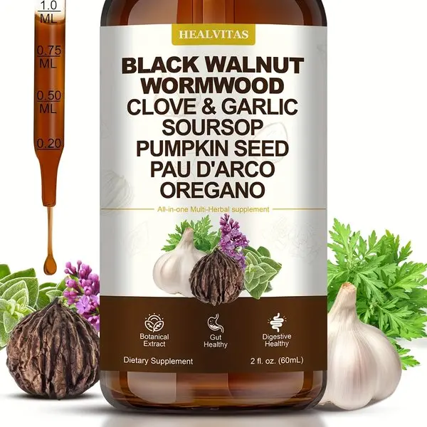 Black Walnut Wormwood Tincture-All-In-One Multi-Herbal Drop, with Oregano Garlic & Berberine, Soursop|Support Colon Health, Gut Health, Digestive Health|gut Health Supplement|Advanced Herbal Formula|Gut-Friendly, 2fl.oz