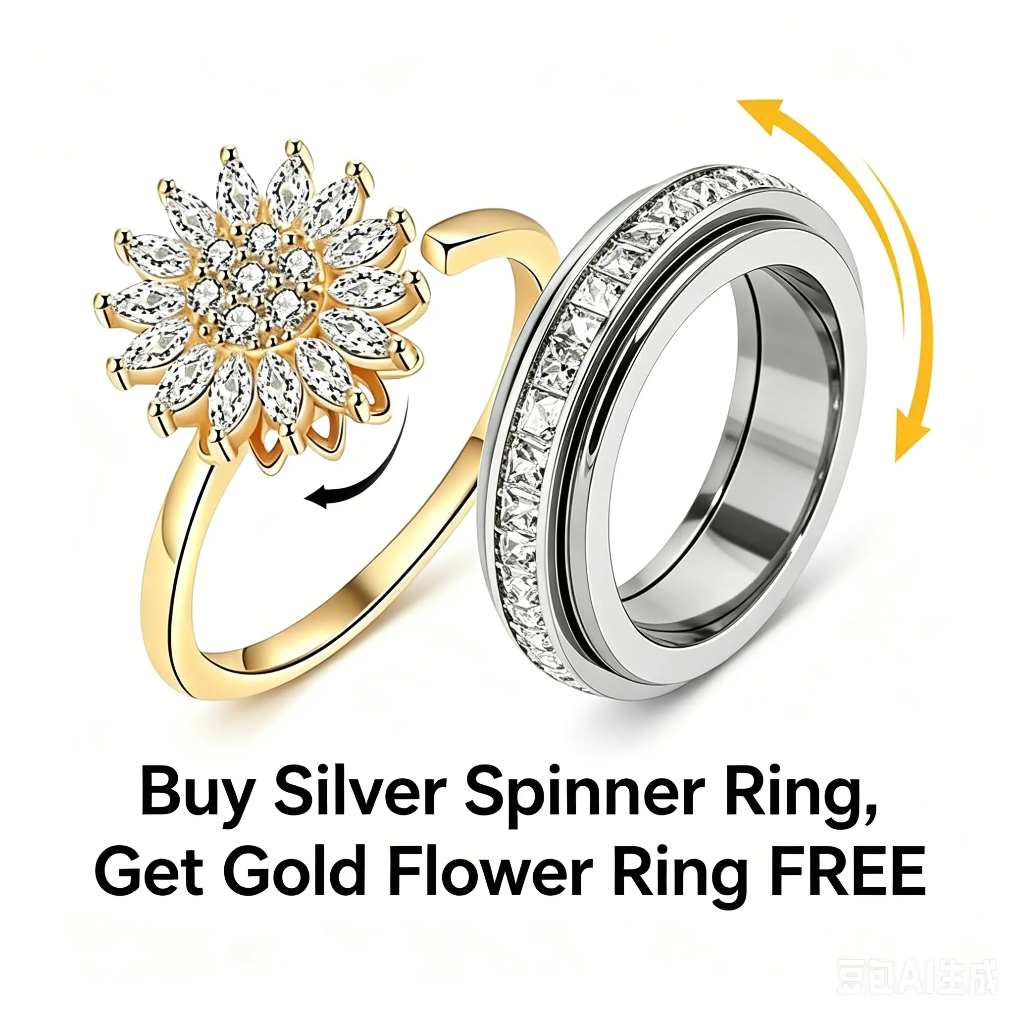 【For U Gifts】Couples Matching Anxiety Spinner Rings, Unisex Titanium Steel Fidget Band with Cubic Zirconia, Tarnish Free Comfort Fit Stress Relief Jewelry, Bonus Second Ring Included, Ideal Promise Gift for Him & Her (Sizes 5-12)