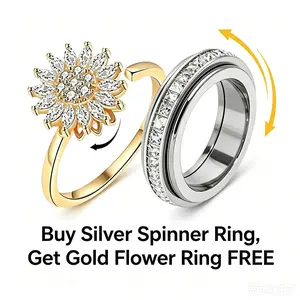 【For U Gifts】Couples Matching Anxiety Spinner Rings, Unisex Titanium Steel Fidget Band with Cubic Zirconia, Tarnish Free Comfort Fit Stress Relief Jewelry, Bonus Second Ring Included, Ideal Promise Gift for Him & Her (Sizes 5-12)