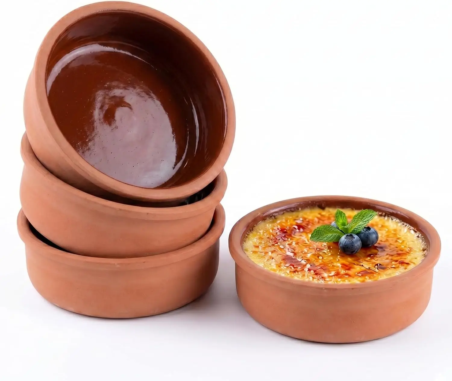 Hakan Athens Clay Bowl Set of 4, Terracotta 5.7-inch Bowls, 14.2 Oz Ancient Pottery, Glazed Inside Cooking Clay Bowls in Box, Turkish Clay Yogurt Pots, Earthenware for Mexican Dishes, 4 Pcs, 420 cc