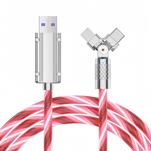 66W  Fast Charging Data  Cable 90° Rotating Dual Interface Design  RGB Glowing Charge Cable For Smartphones Tablets Laptops And Other Smart Devices Alloy Cellphone