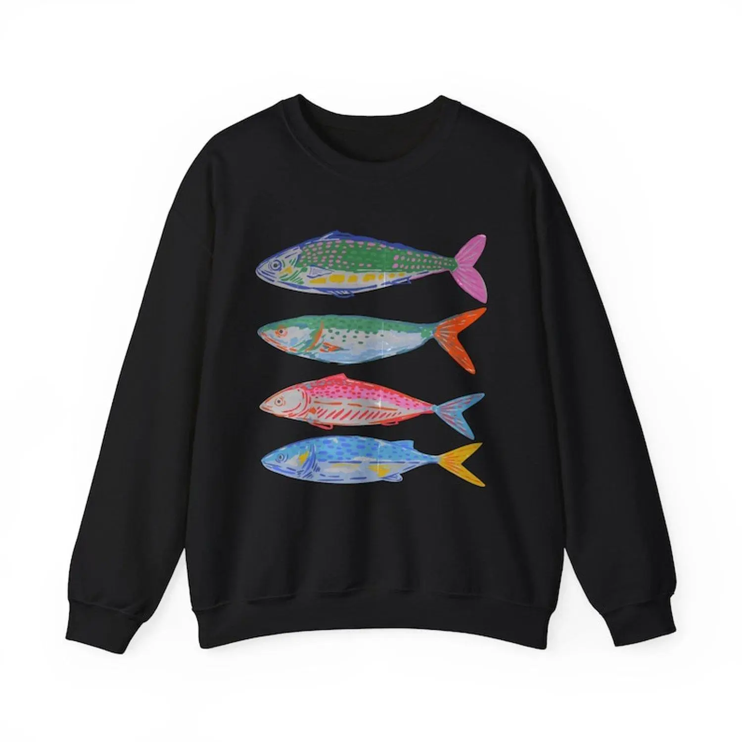 Coastal Fish Graphic Fisherman Aesthetic Retro Beach Crew Neck Sweatshirt Oversized Trendy Summer Nautical Pullover Gift