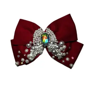 Moño Rojo con Perlas y Diamantes Bow Tie for Women