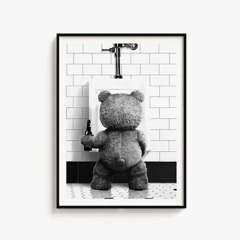 Ted Movie Theme Unframed Wall Art Poster - High-DPI, Waterproof, Steamproof 100% RH, Black and White Funny Home Decor, Wipeable for Quick Refresh, Living Room Decorations, Bedroom Decor Accent