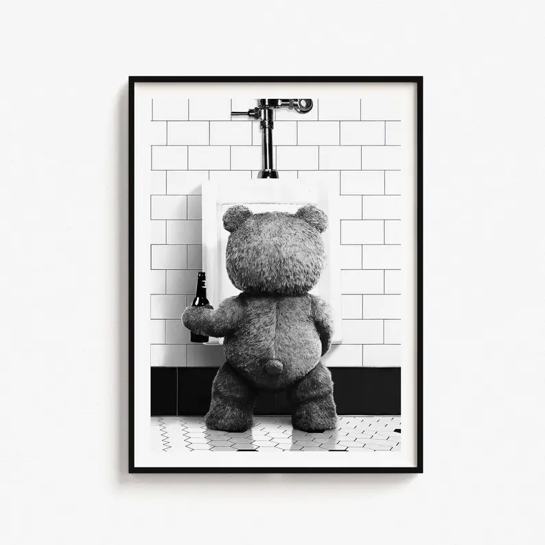 Ted Movie Theme Unframed Poster - High-DPI Waterproof Black and White Artistic Photo, Unframed Style Home Decor, Funny Kitchen Decoration, Home Office Accessory