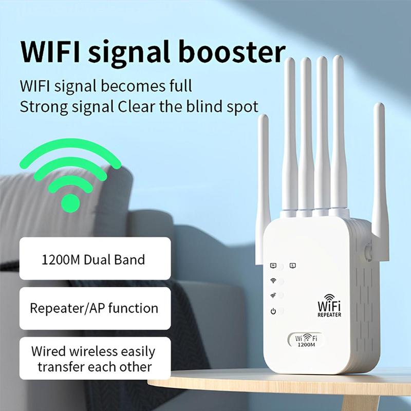 WiFi Extender 2026 with 6 Antennas, AC1200 Dual Band Booster, 12,000 sq.ft Coverage, Supports 100 Devices, Repeater & Ethernet Port