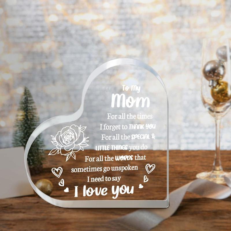Risamil Gifts for Dad&Mom&Daughter Heart Shaped Acrylic Block, Flower & LetterPattern Decorative Ornament, Room DecorInspirational Creative