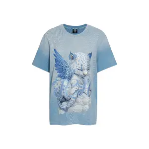 TCH - Blue Short sleeved Flying Cat Hot Diamond Women