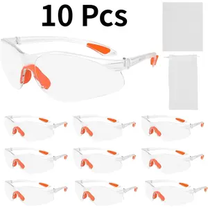 Pack of 10 Safety Glasses,Work Safety Glasses, Transparent with Glasses Cloth and Glasses Bag, Durable Safety Glasses, Scratch-Resistant for Women/Men