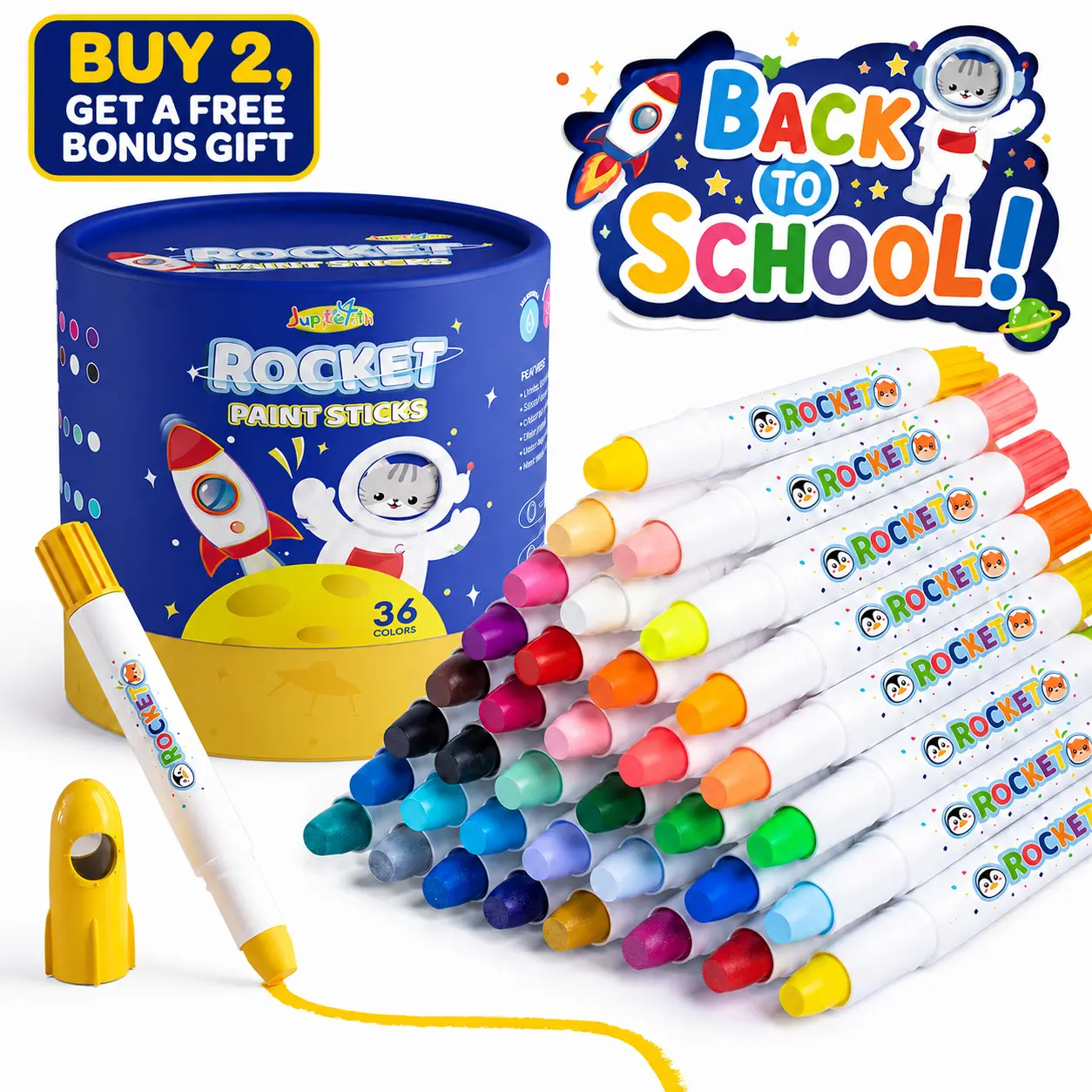 JUPITEARTH Jumbo Rocket-Shaped Silky Crayons for Toddlers, Easy-Grip Gouache Paint Sticks, Non-Toxic Washable Oil Pastel Crayons, Kids Art & Craft Supplies, Gifts and Back to School Shopping