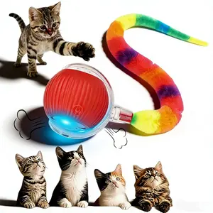 Silicone Pet Electric Rolling Ball, Automatic Rolling Ball, Smart Obstacle Avoidance Self-Entertainment Toy for Cats Dogs, Colorful Plush Tail